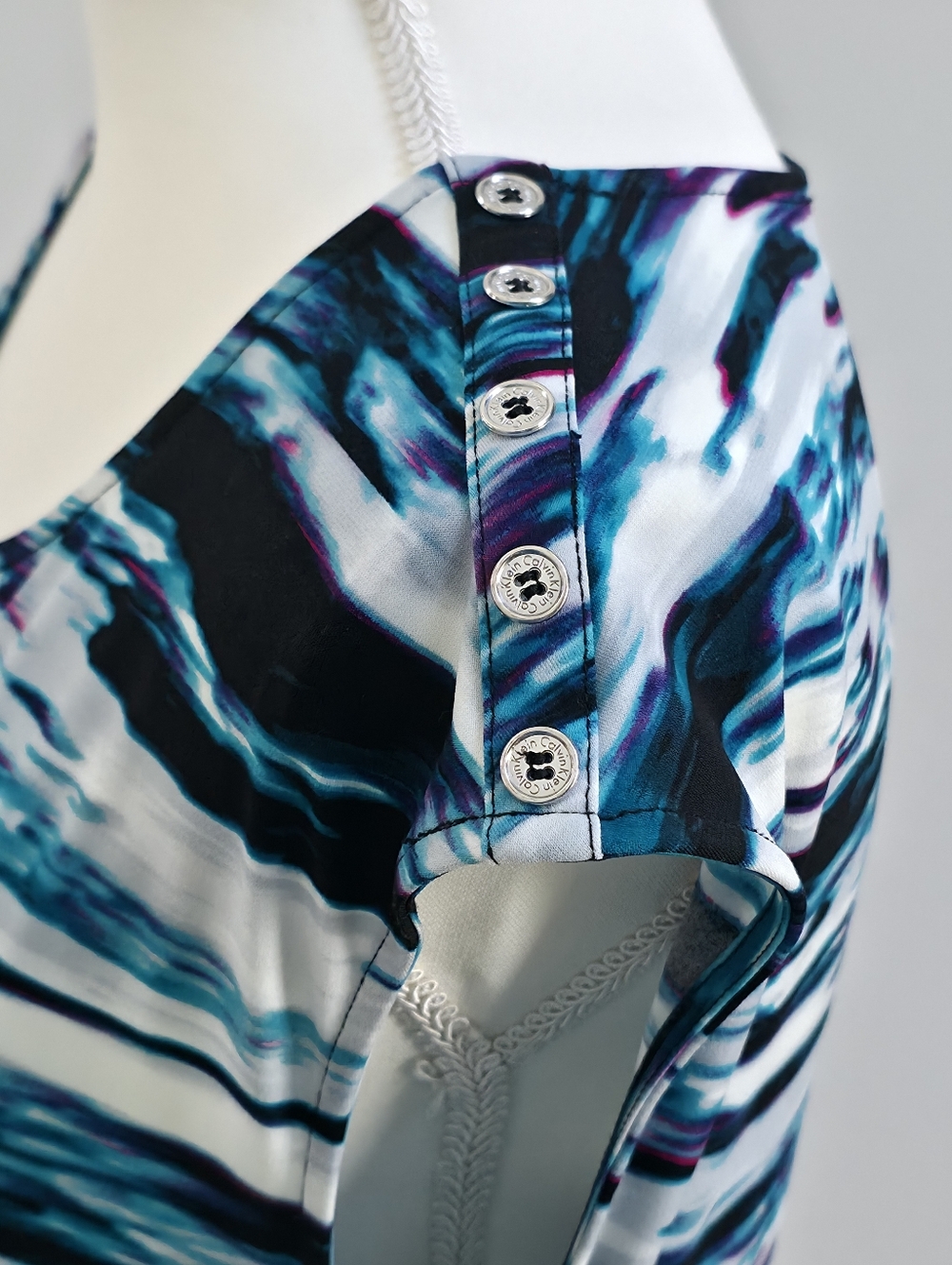 Calvin Klein | Blue, Black and Purple Abstract Striped Sleeveless Blouse - Picture 4 of 6